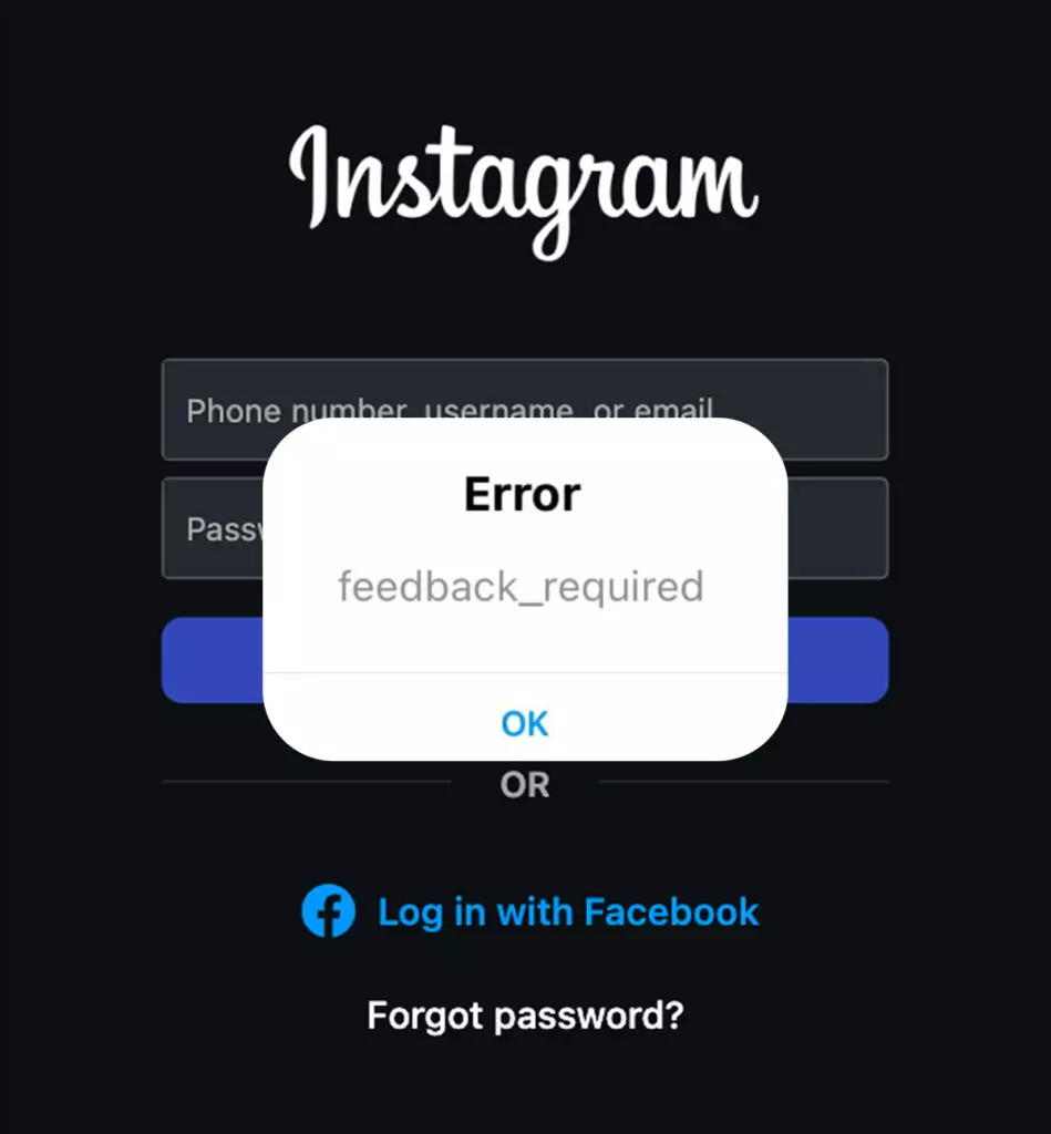 A screenshot of a feedback_required error