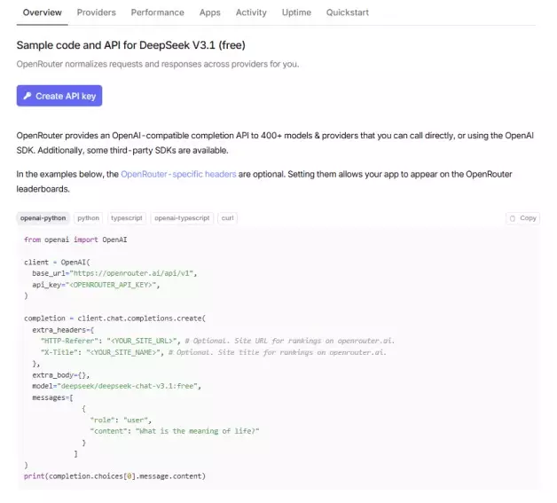 a screenshot of the overview tab of an LLM on openrouter.ai