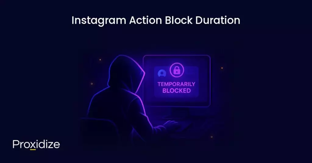 Image of someone on their desktop having just experienced a temporary Instagram action block. Text above reads 