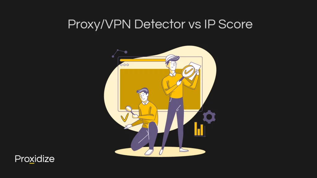 A drawing of a two people with magnifying glasses standing in front of a browser under the title