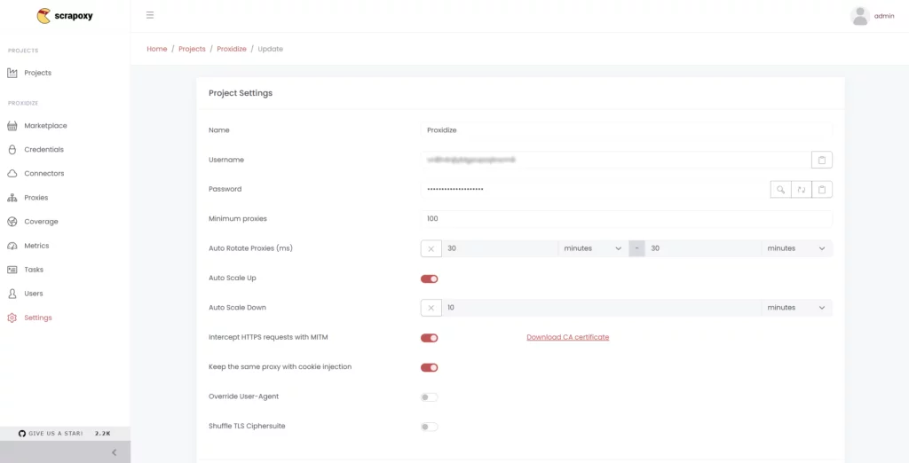 A screenshot of the Scrapoxy dashboard showing key features.