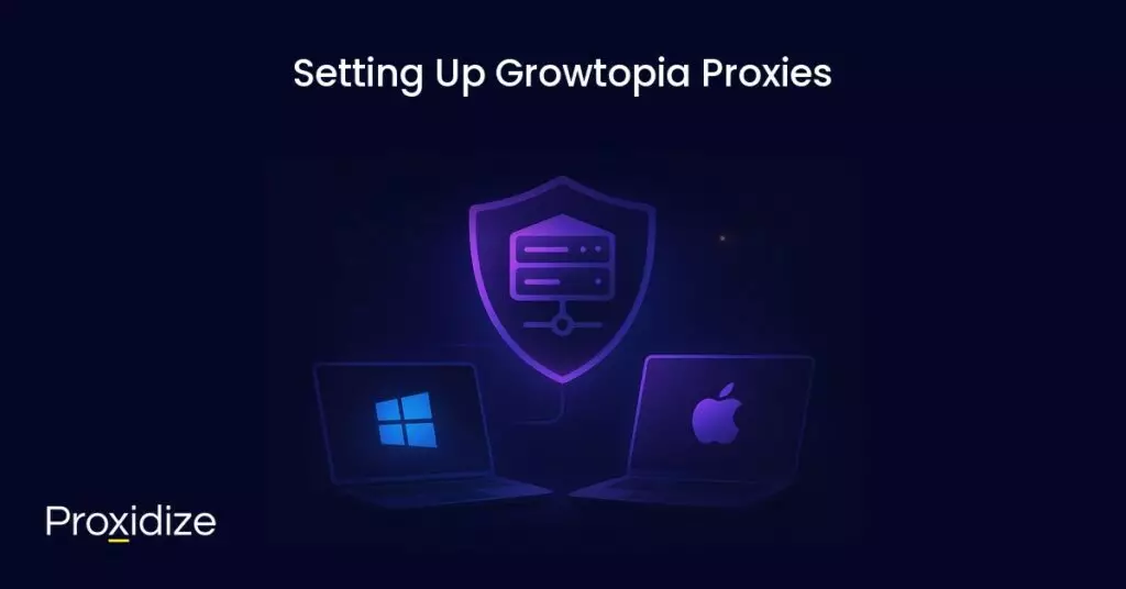 Image of two computers, one showing a Microsoft logo and the other showing an Apple logo. There is a shield with a server in between them. Text above reads