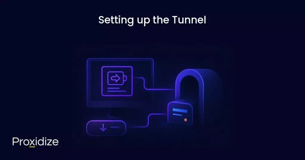 A drawing of a server connecting to a tunnel under the title 