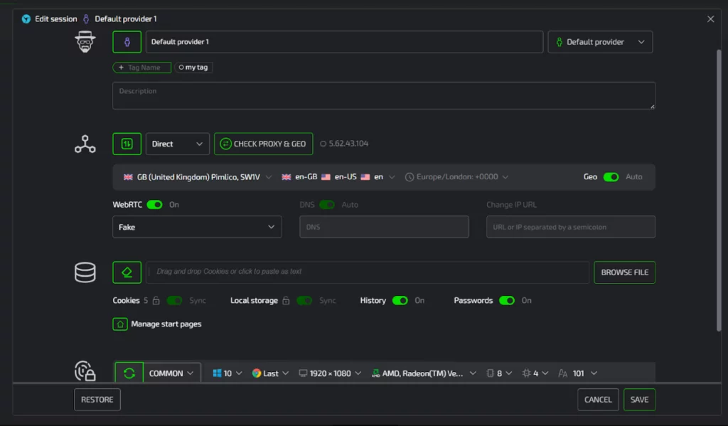 Linken Sphere Session Profiles