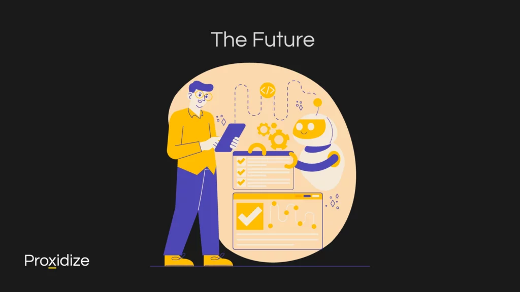 A drawing of a man inspecting technology under the title