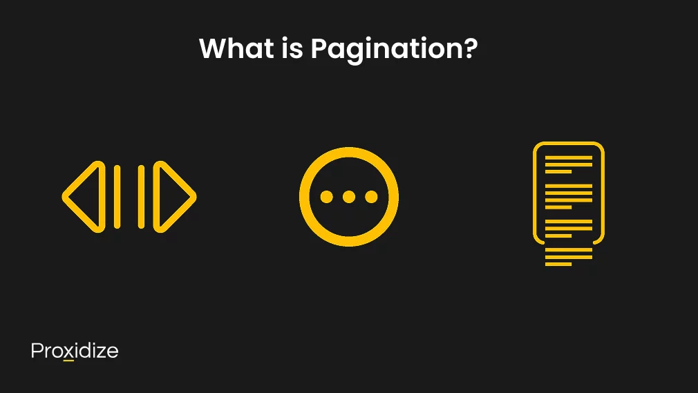 Drawings of two arrows pointing away from each other, a circle with three dots, and a page with text that continues off the edge under the title "What is Pagination?"