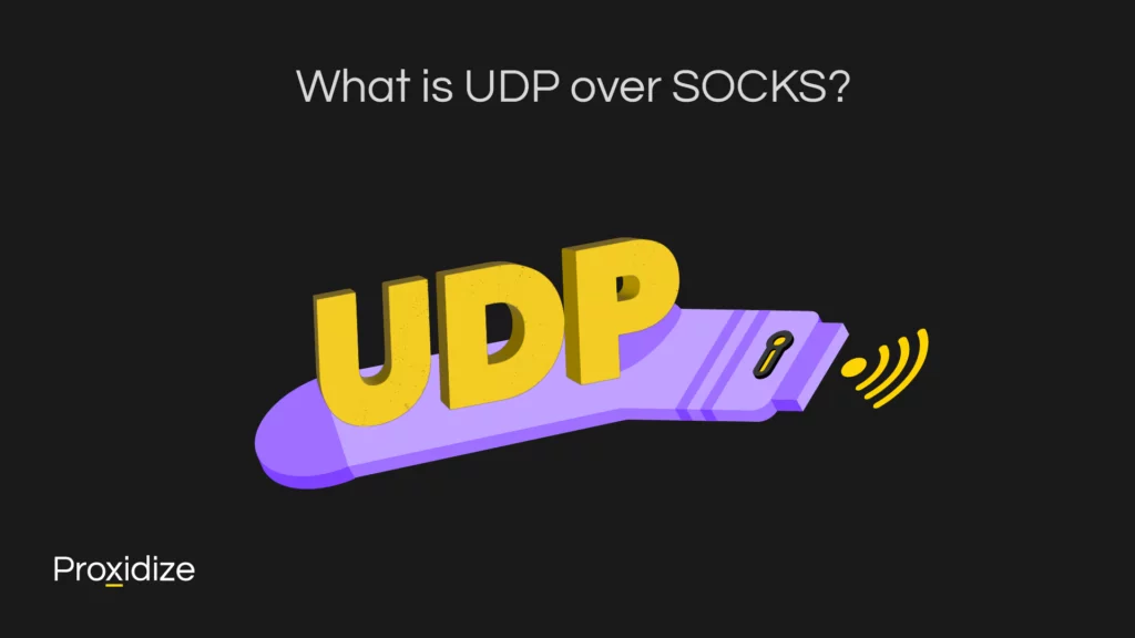 A drawing of the word UDP riding a sock that is transmitting data under the title