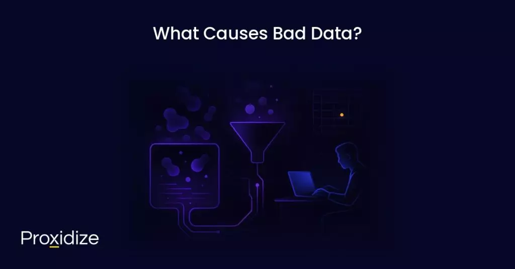 a drawing of data being fed into a system and a man at a laptop under the title