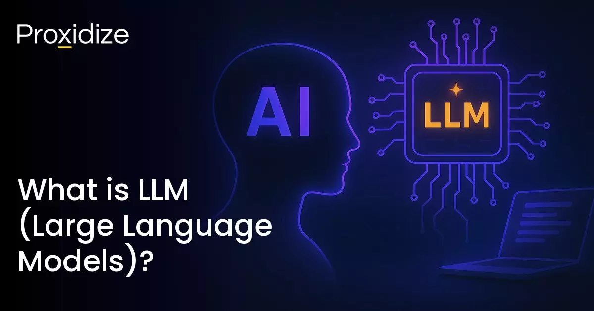 AI and LLM concept illustration next to the title what is llm large language modes?